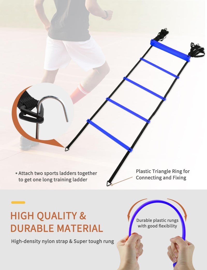 GHB Agility Ladder,Football Training Equipment Set,4 Agility Hurdles, 20 feet12 Rungs Speed Ladder,12 Disc Cones,Resistance Parachute, Jump Rope, 5 Resistance Bands - Image 3